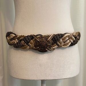 Vintage 80s 90s The Leather Shop- Braided Gold Cord Belt-Ornate-Medallion- Large
